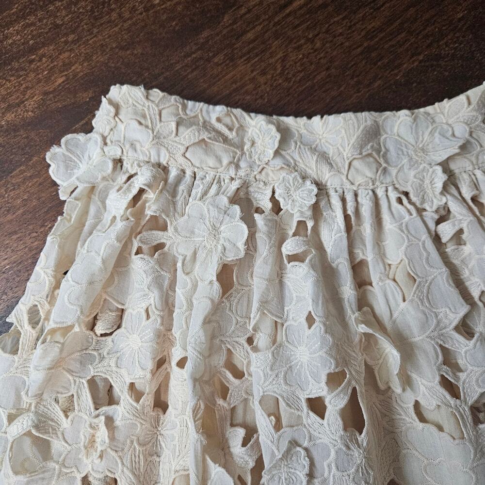 Anthropologie Blue Tassel 3D Floral Appliqué Cotton Skirt